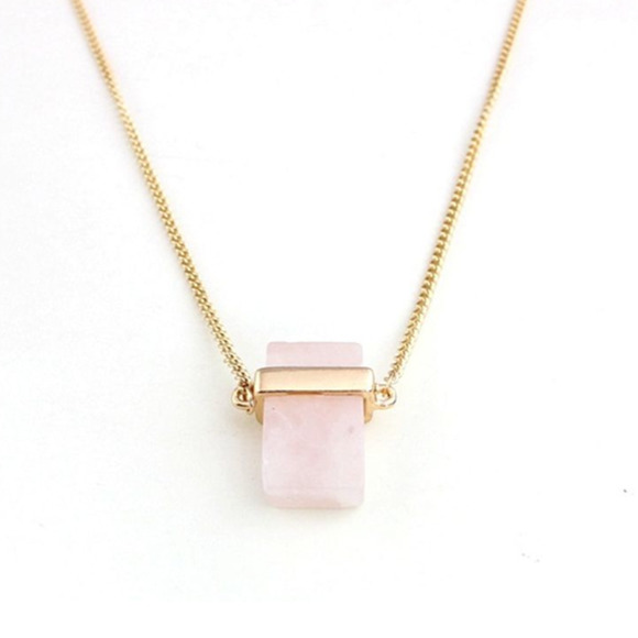 Boutique Jewelry - Rose Quartz Gemstone Necklace Pink Stone Gold Tone Tourmaline Natural NEW